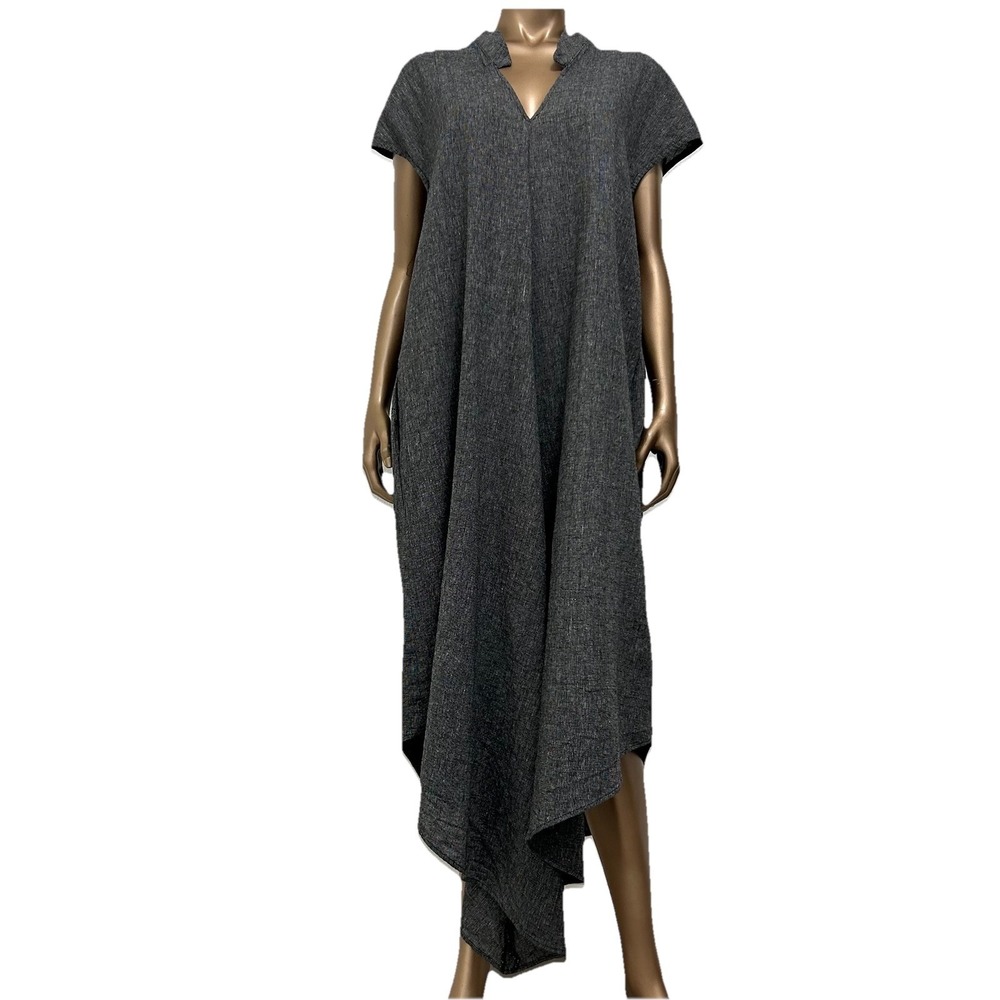 Rare McCullough Melange Linen Maxi Dress Loose Fit Oversized Lagenlook Sz‎ 1 M/L